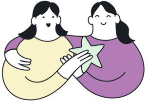 Ilustración de dos mujeres abrazadas sosteniendo una estrella