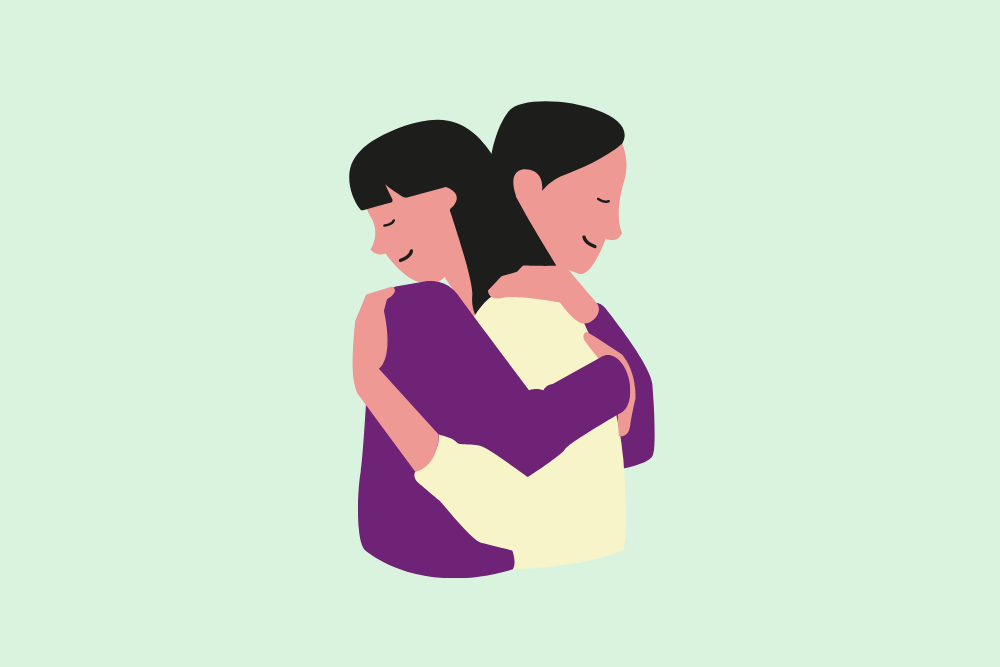 Ilustración de dos mujeres abrazadas