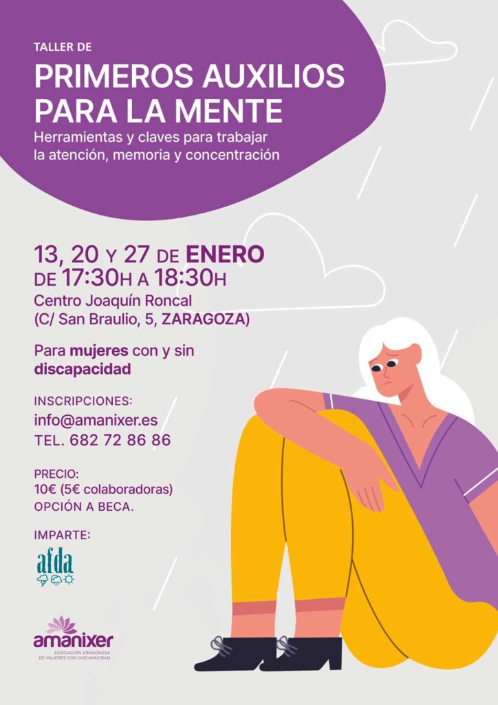 Cartel taller primeros auxilios para la mente AFDA