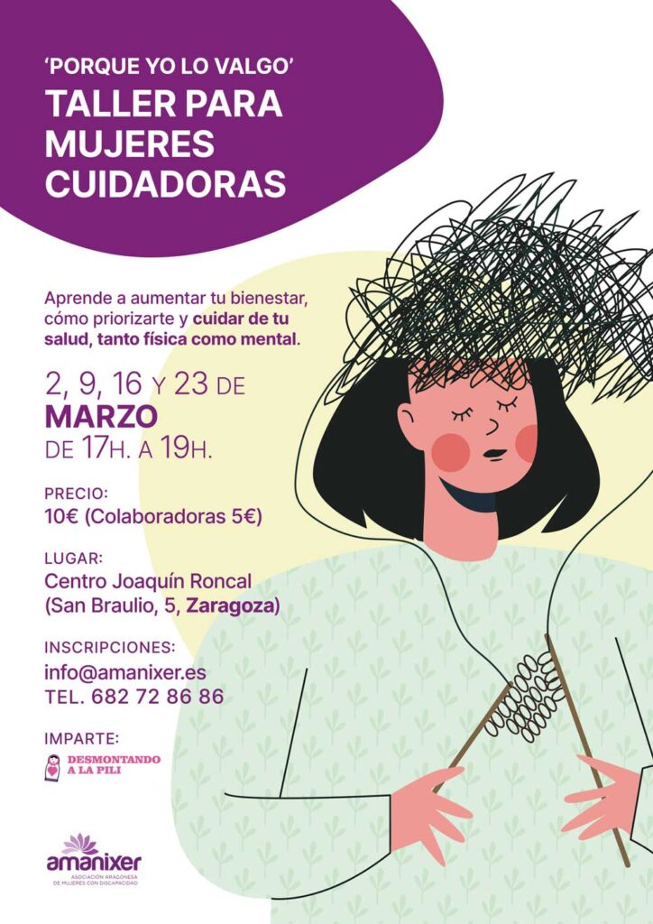 Cartel del taller para mujeres cuidadoras en Zaragoza