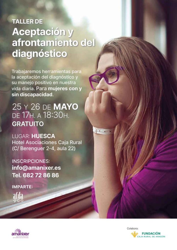 Cartel del taller aceptación y afrontamiento del diagnóstico en Huesca