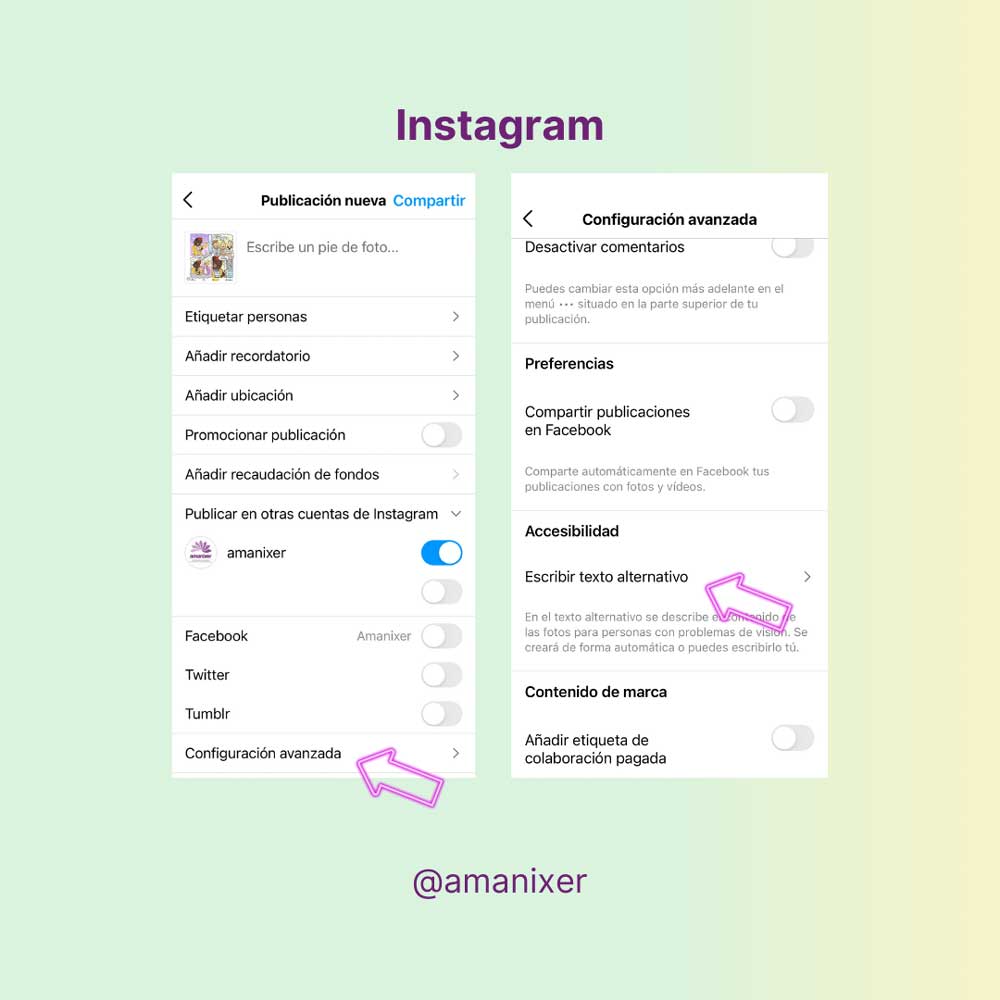 Captura de pantalla de instagram donde se ubica el atributo ALT de las imágenes