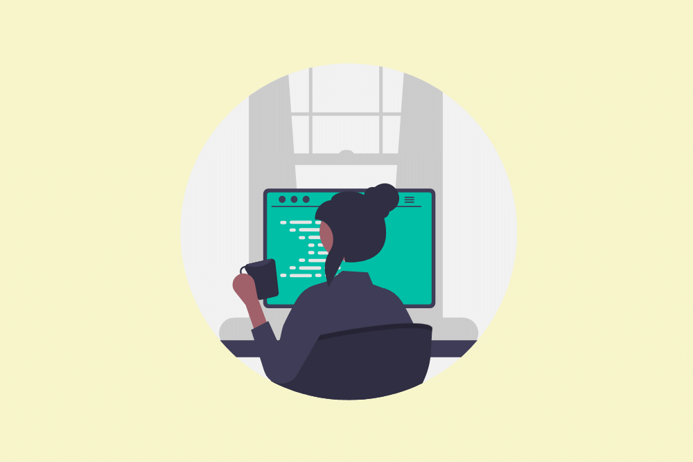 Ilustración de mujer usando un ordenador
