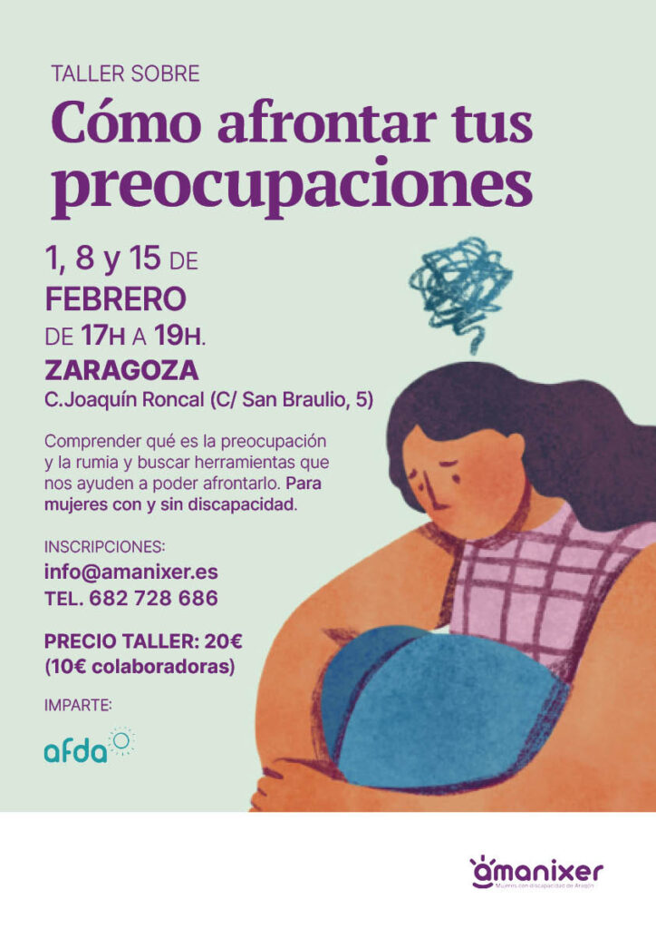 Cartel del taller sobre cómo afrontar la preocupación y la rumia en Zaragoza