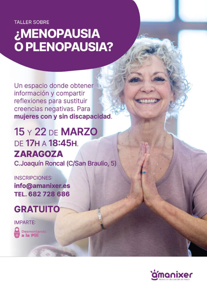 Cartel del taller sobre menopausia en Zaragoza