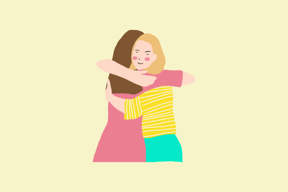 Ilustración de dos mujeres abrazándose