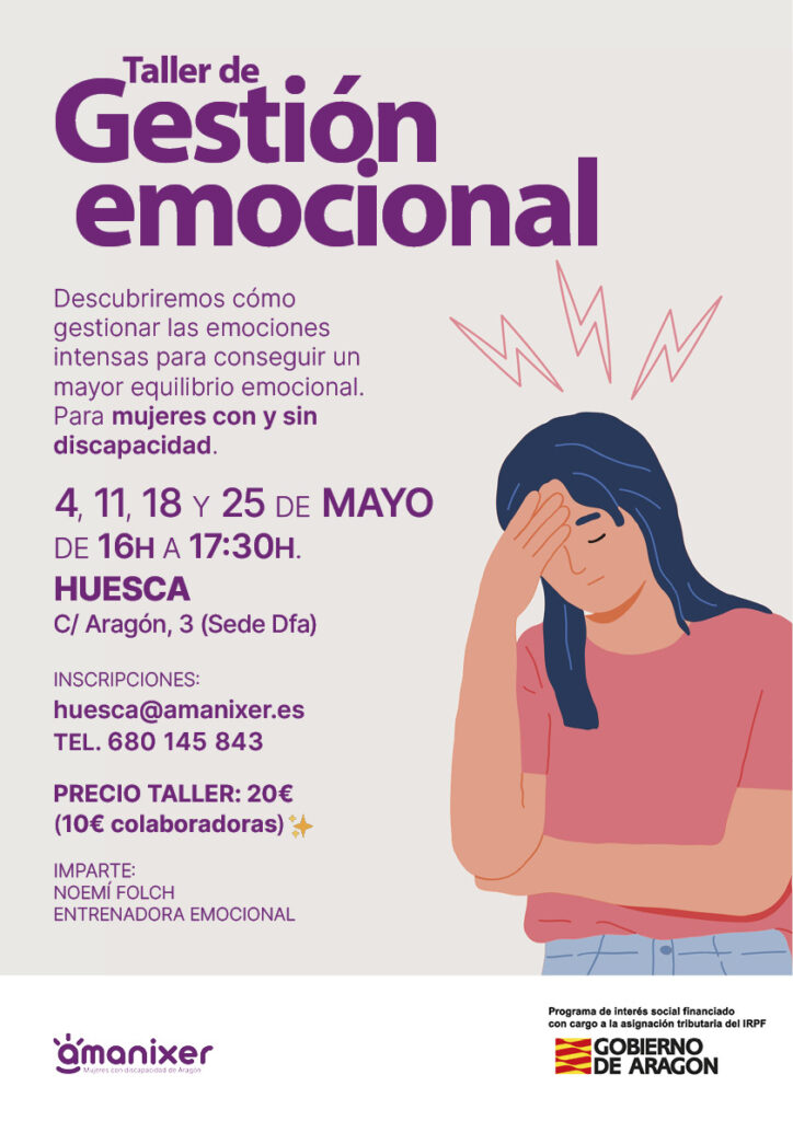 Cartel del taller de gestión emocional en Huesca