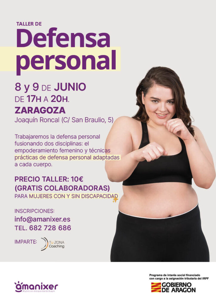 Cartel del taller de defensa personal en Zaragoza