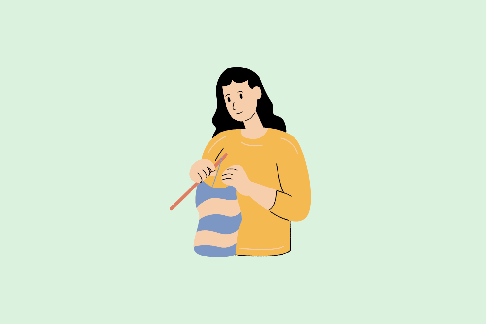 Ilustración de una mujer haciendo ganchillo