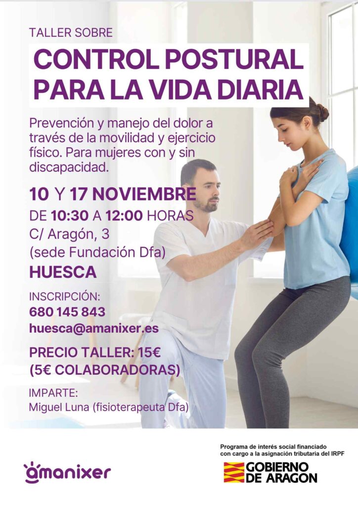 Cartel del Taller sobre control postural en Huesca