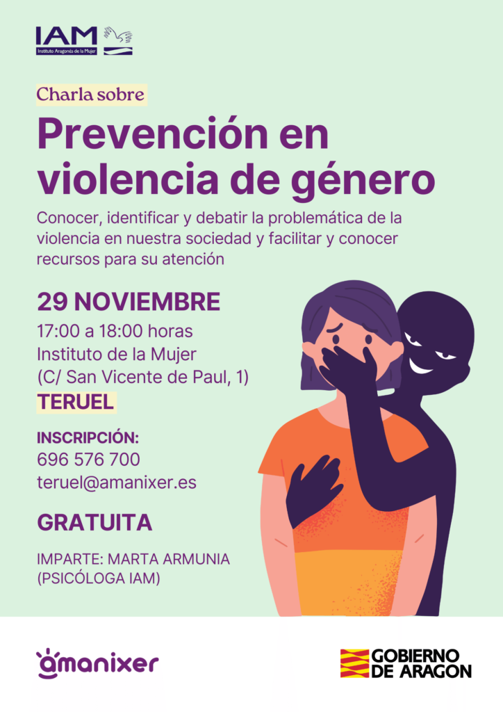 Cartel de la charla sobre prevención de violencia de género en Teruel