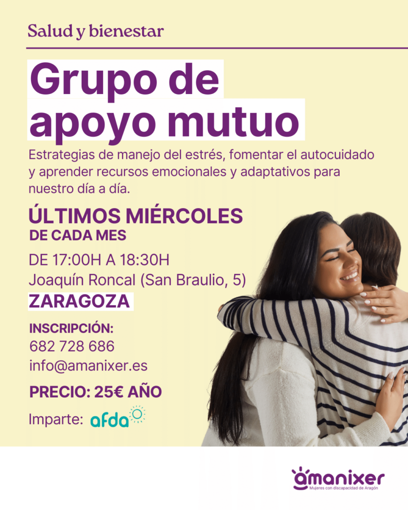 Cartel del grupo de apoyo mutuo en Zaragoza para mujeres con discapacidad en Zaragoza