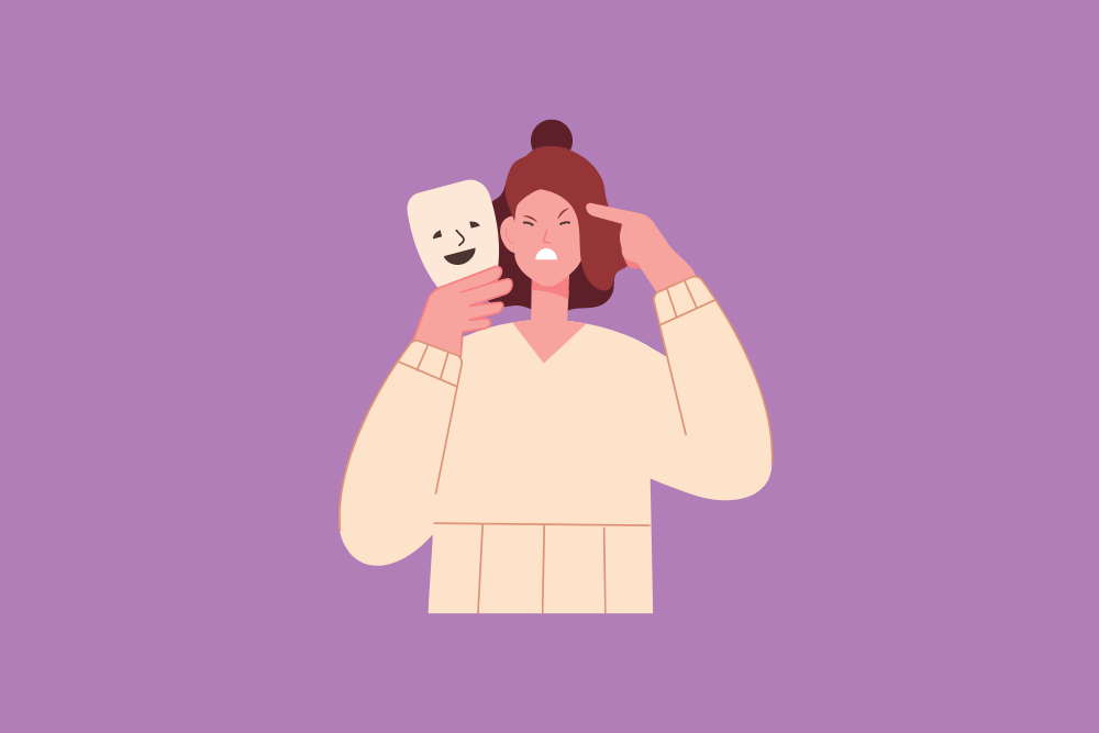 Ilustración de mujer con una mascara feliz
